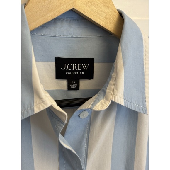 J. Crew Collection Blue Relaxed Fit Button Up Cropped Shirt In Barlow Stripe 10 - Picture 4 of 5